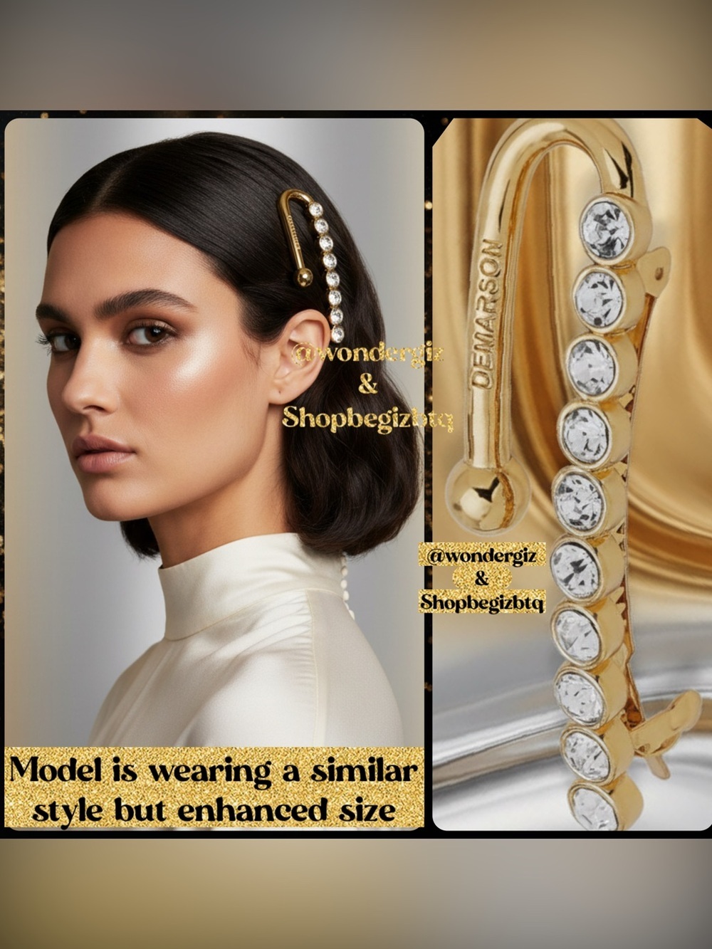 NWT Authentic Demarson Women's 12k Gold Plated Maia Crystal Hair Clip